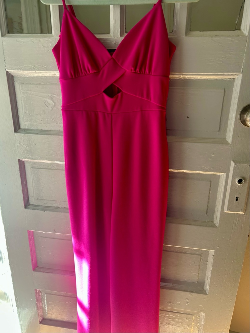 Fuchsia Spaghetti-Strap Jumpsuit with Front Cutout